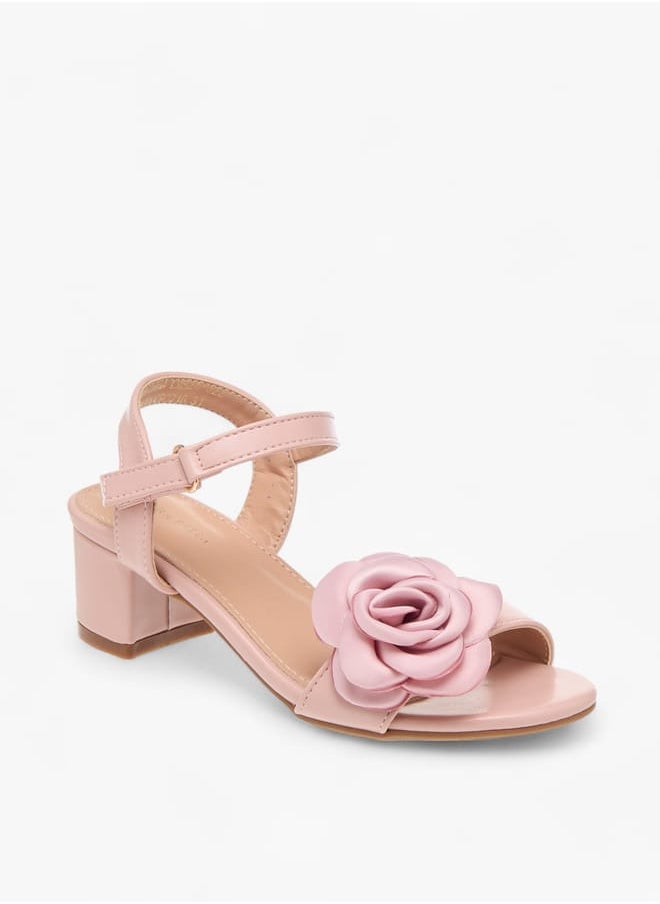 Girls Flower Applique Sandals with Hook and Loop Closure Ramadan Collection