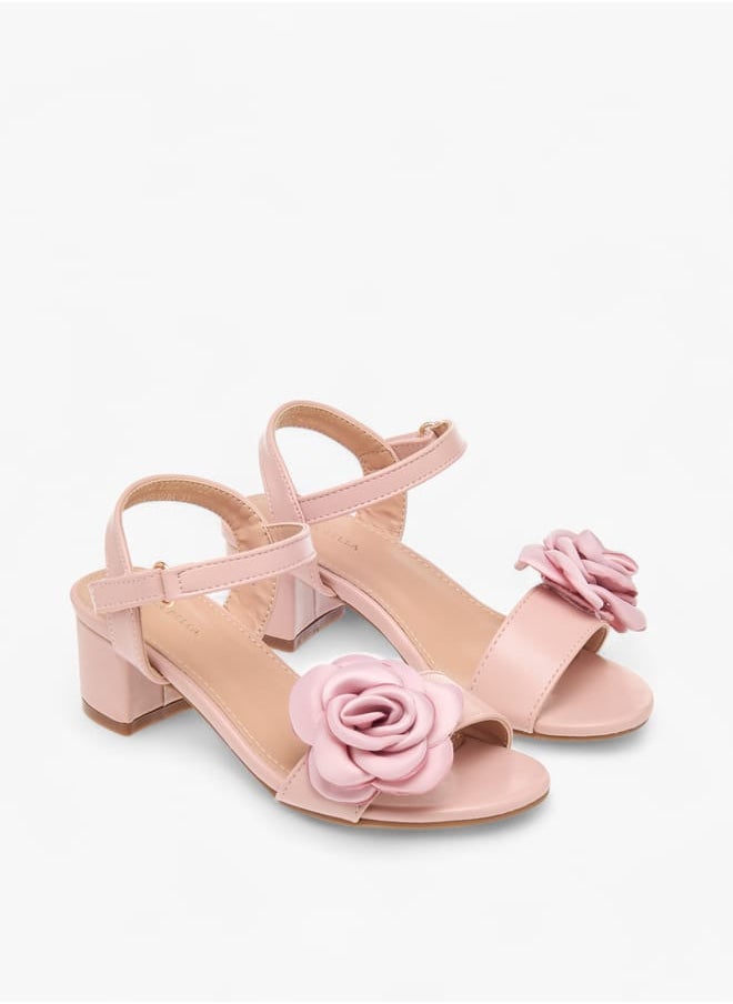 Girls Flower Applique Sandals with Hook and Loop Closure Ramadan Collection