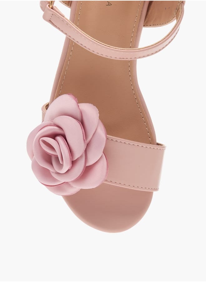 Girls Flower Applique Sandals with Hook and Loop Closure Ramadan Collection