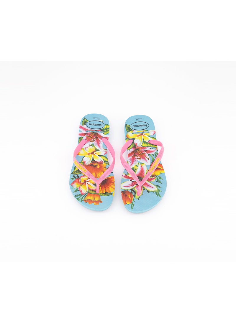 Kid Girl Slim Floral Slippers, Blue