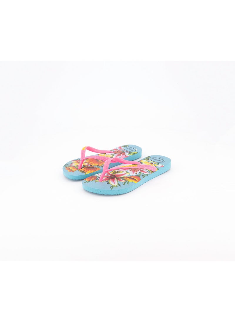 Kid Girl Slim Floral Slippers, Blue