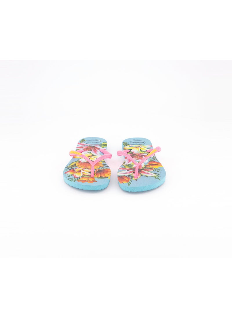 Kid Girl Slim Floral Slippers, Blue