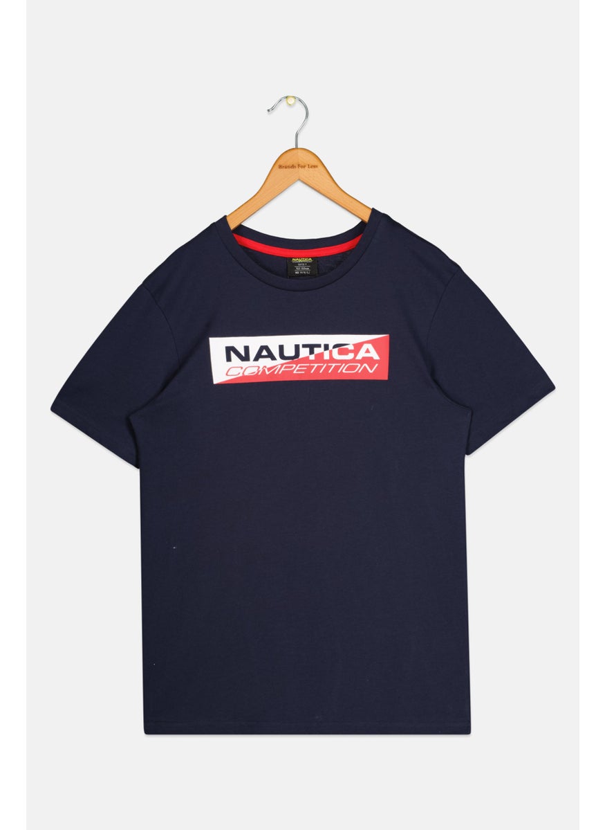 Kids Boy Crew Neck Short Sleeves Brand Logo T-Shirt, Navy