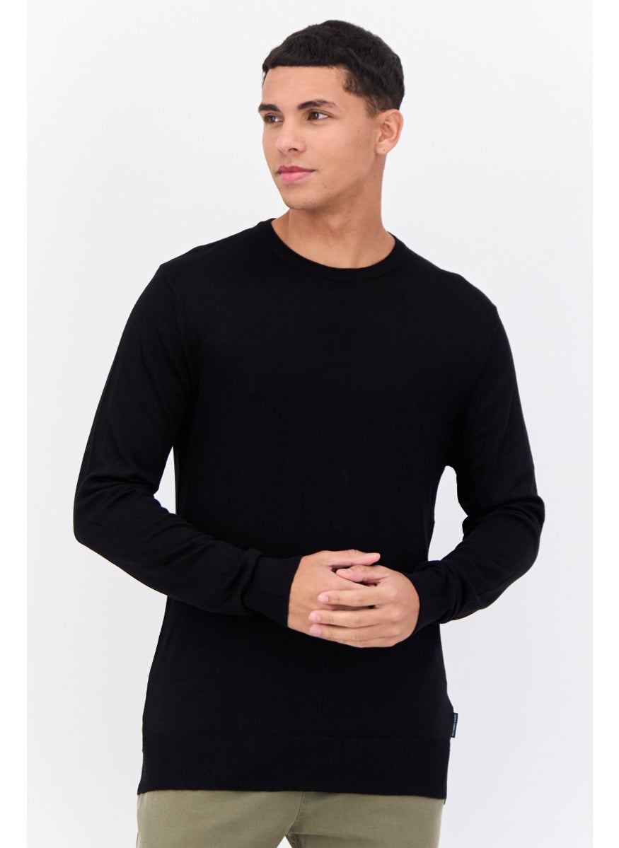 Men Crew Neck Knitted Sweater, Black