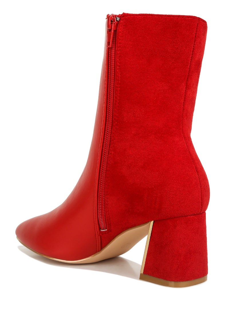 Red Suede Back Panel High Ankle Boots