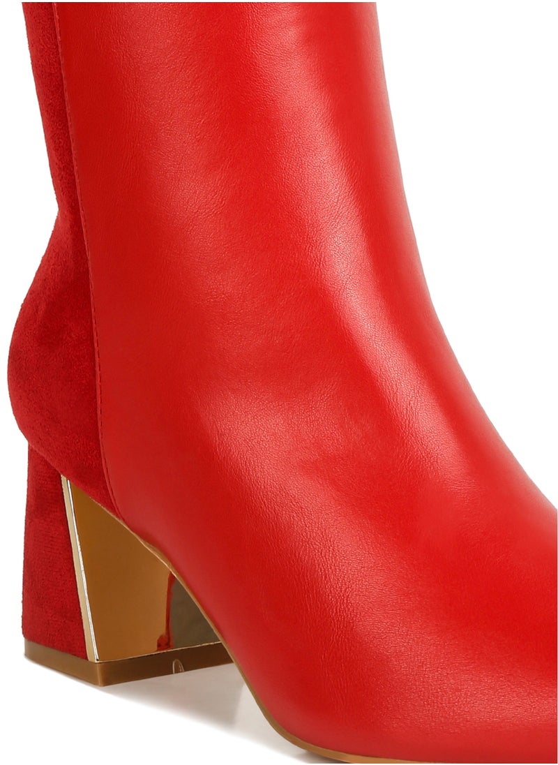 Red Suede Back Panel High Ankle Boots