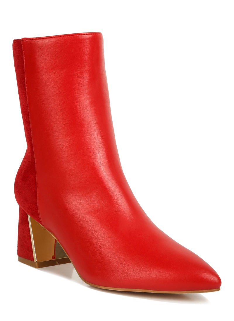 Red Suede Back Panel High Ankle Boots