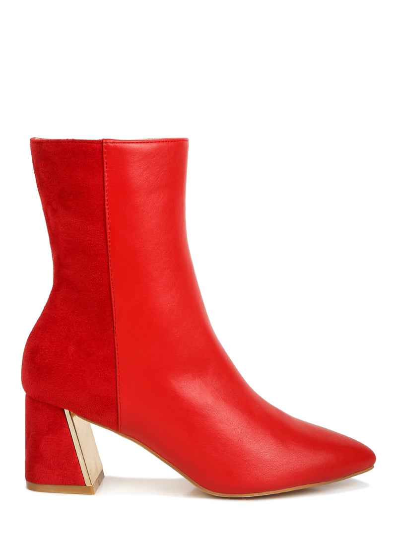 Red Suede Back Panel High Ankle Boots