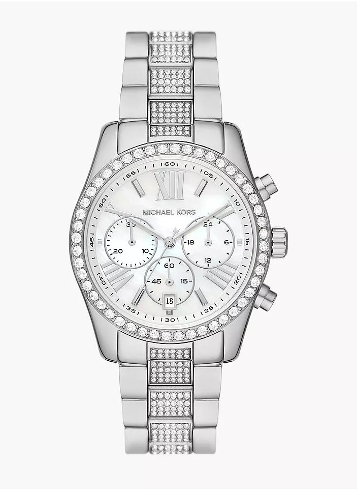 Kors Lexington Chronograph White Dial Silver Steel Strap Watch For Women - MK7243