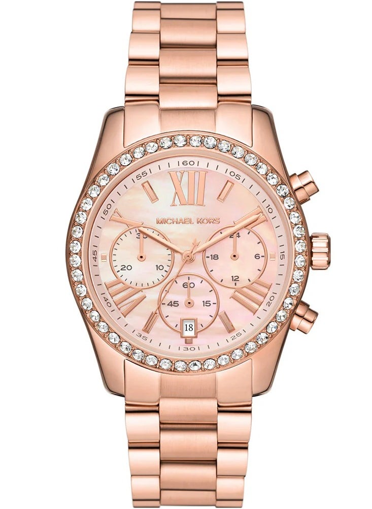 Michael Kors Lexington Chronograph Rose Gold Dial Rose Gold Steel Strap Watch for Women - MK7242