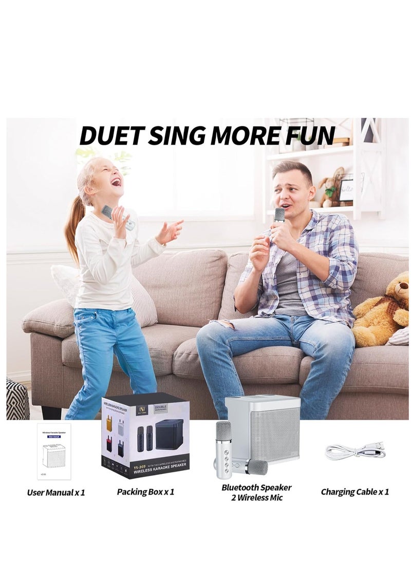 Karaoke Machine for Adults and Kids – Portable Bluetooth Karaoke Speaker with 2 Wireless Microphones, PA Speaker System for Indoor & Outdoor Parties, Family Entertainment (White)