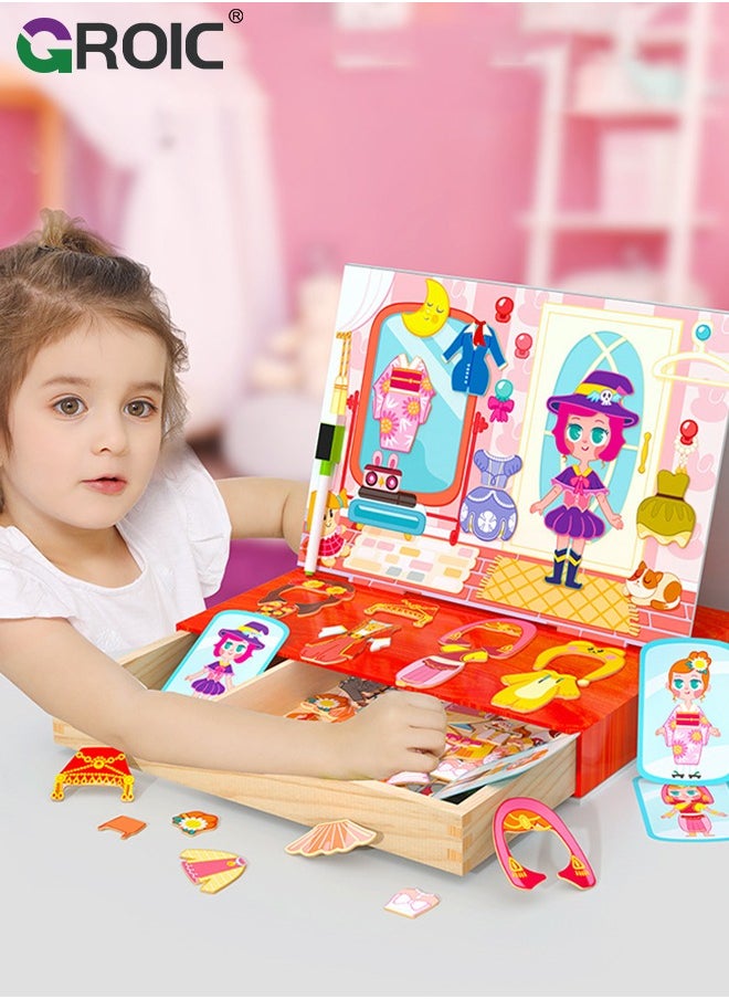 Magnetic Drawing Board, Girls Dress up themed toys, Magnetic Jigsaw Puzzle,Wooden Puzzles Games Toys for Kids Drawing Learning