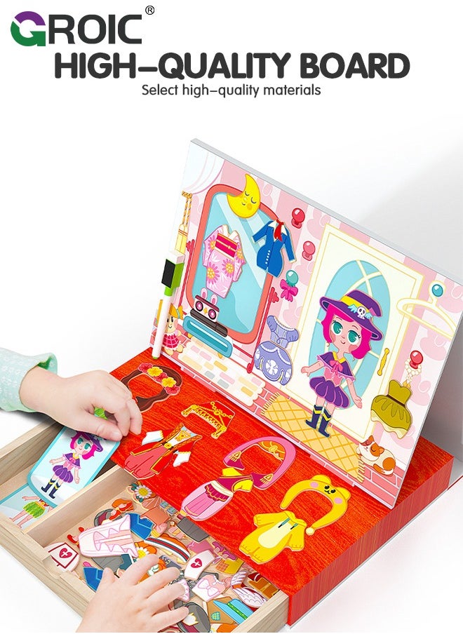 Magnetic Drawing Board, Girls Dress up themed toys, Magnetic Jigsaw Puzzle,Wooden Puzzles Games Toys for Kids Drawing Learning