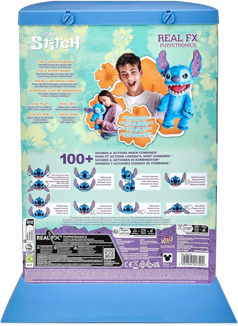 Disney Stitch Real FX Animatronic Puppet 18-Inches | Lilo & Stitch | Puppet | Interactive Plush Toy | Soft Toy | 100+ Sound & Action Combinations! | Gift for Kids and Adults