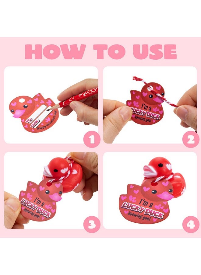 JOYIN 36 Pcs Valentine’s Day 1.1 Inches Mini Rubber Duck with Gift Cards, Small Rubber Duckies with Duck Card Tags, Rubber Duck Bath Toys for Classroom Exchange Prizes, Valentine Party Favors Toys