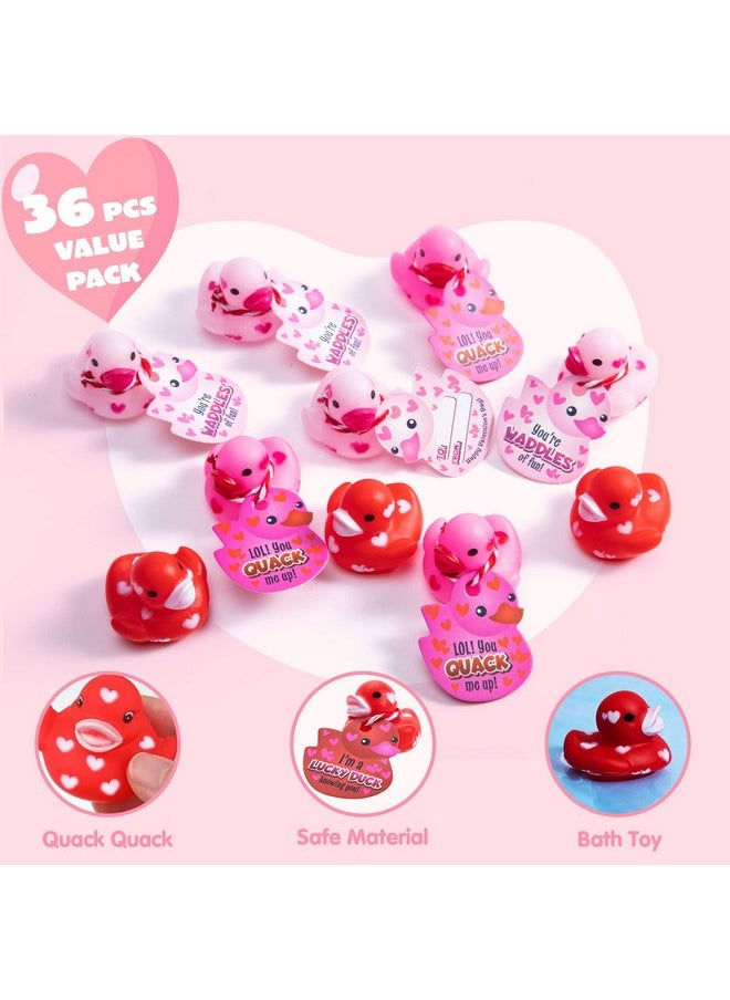 JOYIN 36 Pcs Valentine’s Day 1.1 Inches Mini Rubber Duck with Gift Cards, Small Rubber Duckies with Duck Card Tags, Rubber Duck Bath Toys for Classroom Exchange Prizes, Valentine Party Favors Toys