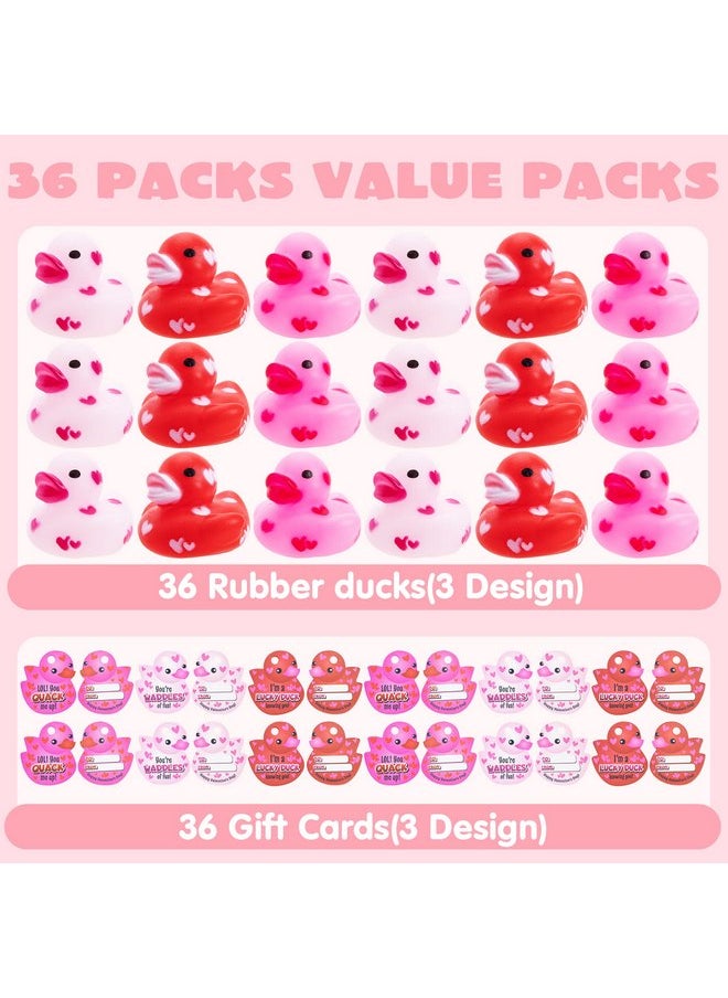 JOYIN 36 Pcs Valentine’s Day 1.1 Inches Mini Rubber Duck with Gift Cards, Small Rubber Duckies with Duck Card Tags, Rubber Duck Bath Toys for Classroom Exchange Prizes, Valentine Party Favors Toys