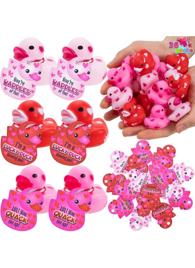 JOYIN 36 Pcs Valentine’s Day 1.1 Inches Mini Rubber Duck with Gift Cards, Small Rubber Duckies with Duck Card Tags, Rubber Duck Bath Toys for Classroom Exchange Prizes, Valentine Party Favors Toys