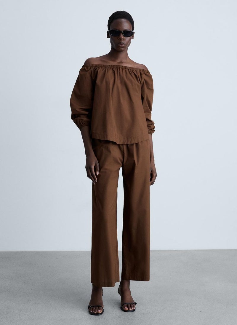 Cotton Blouse With Gathered Neck