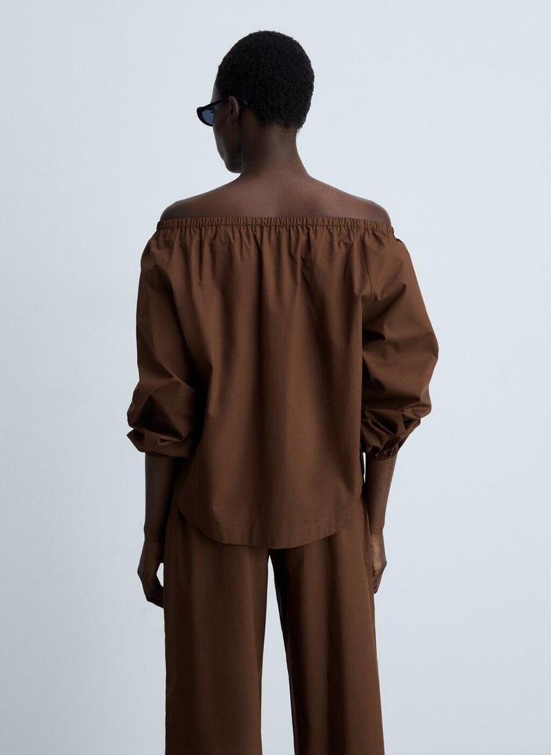 Cotton Blouse With Gathered Neck