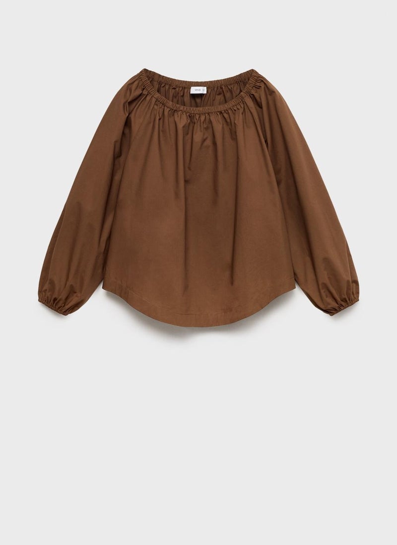 Cotton Blouse With Gathered Neck