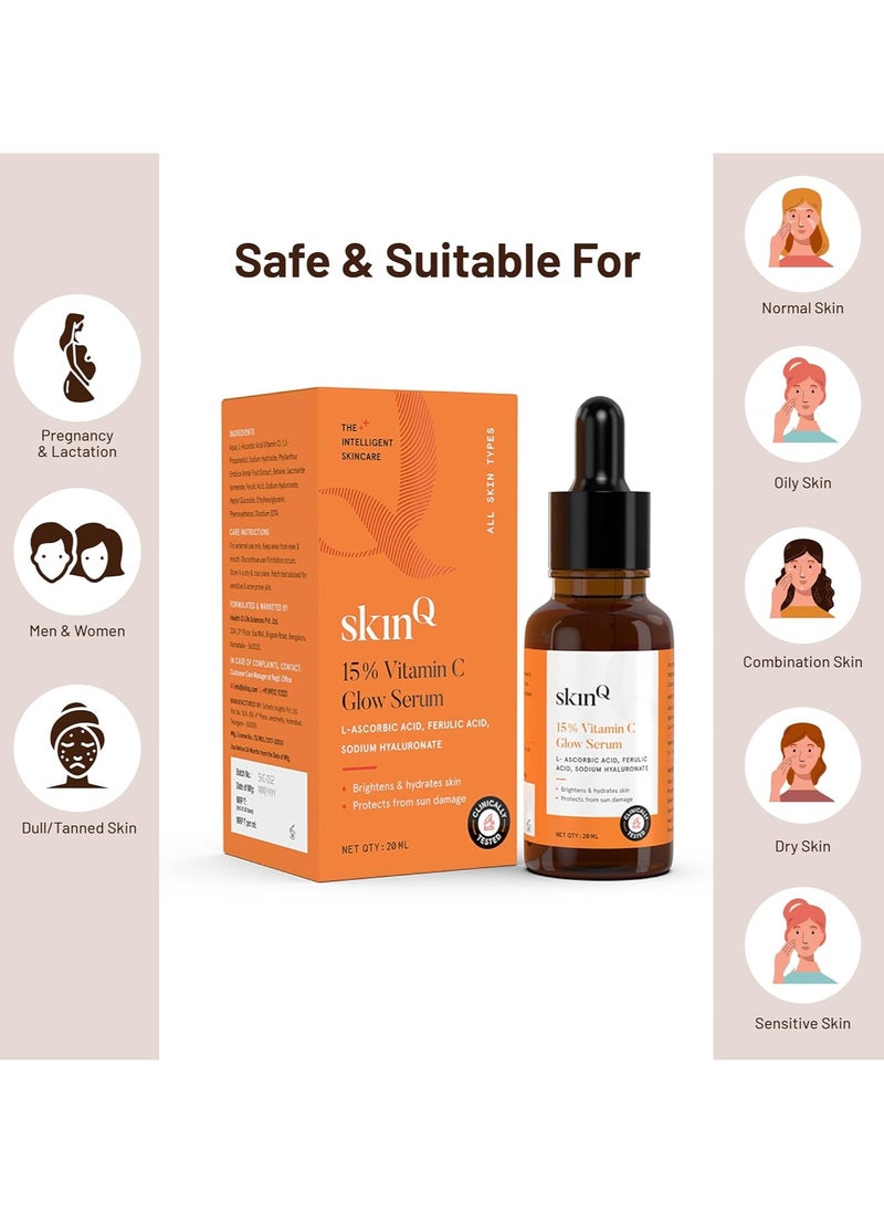 15 percent vit c face serum for glowing brightening skin 20 ml helps reduce pigmentation patches dark spots tan glow for men women all skin types lightweight non drying