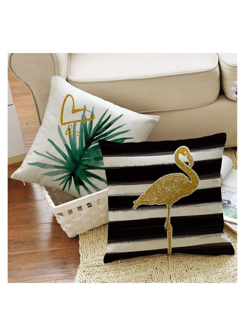 Throw Pillow Cover, Watercolor Stripes Tropical Plants Throw Pillow Cover, Pineapple Flamingo Monstera Cushion Case for Sofa Couch Set of 4 (45 * 45 cm)