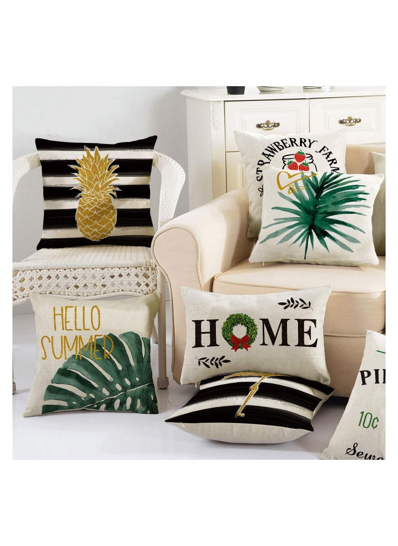 Throw Pillow Cover, Watercolor Stripes Tropical Plants Throw Pillow Cover, Pineapple Flamingo Monstera Cushion Case for Sofa Couch Set of 4 (45 * 45 cm)