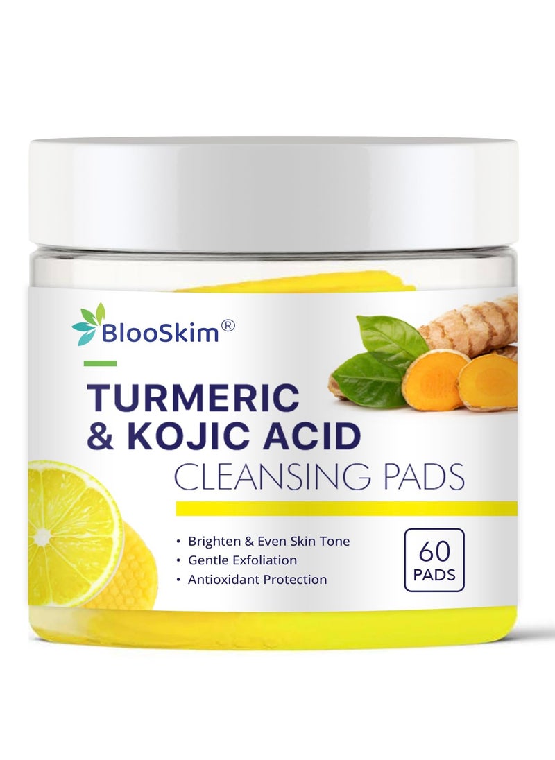 Turmeric Kojic Acid Cleansing Pads: 60 Pcs Turmeric Cleansing Pads for Dark Spots - Exfoliating Pads for Face Men and Women