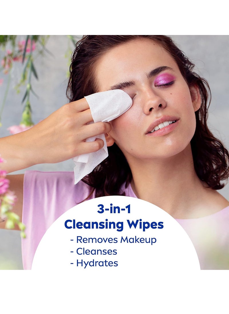 NIVEA 3in1 Caring Cleansing Wipes for Face and Eyes, Effective as a Waterproof Makeup Remover, Gentle Facial Cleanser for Dry and Sensitive Skin, 40 Ct