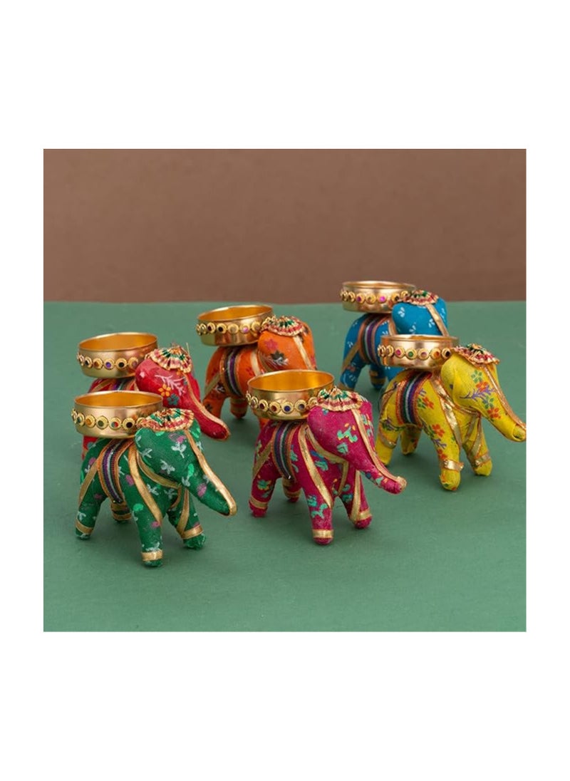 JH Gallery Handcrafted Elephant Tealight Candle Stand Tea Light Holder/Diwali Diya for Home Decor/Diwali Gift/Diwali Decoration/Corporate Gift for Diwali (Pack of 6)