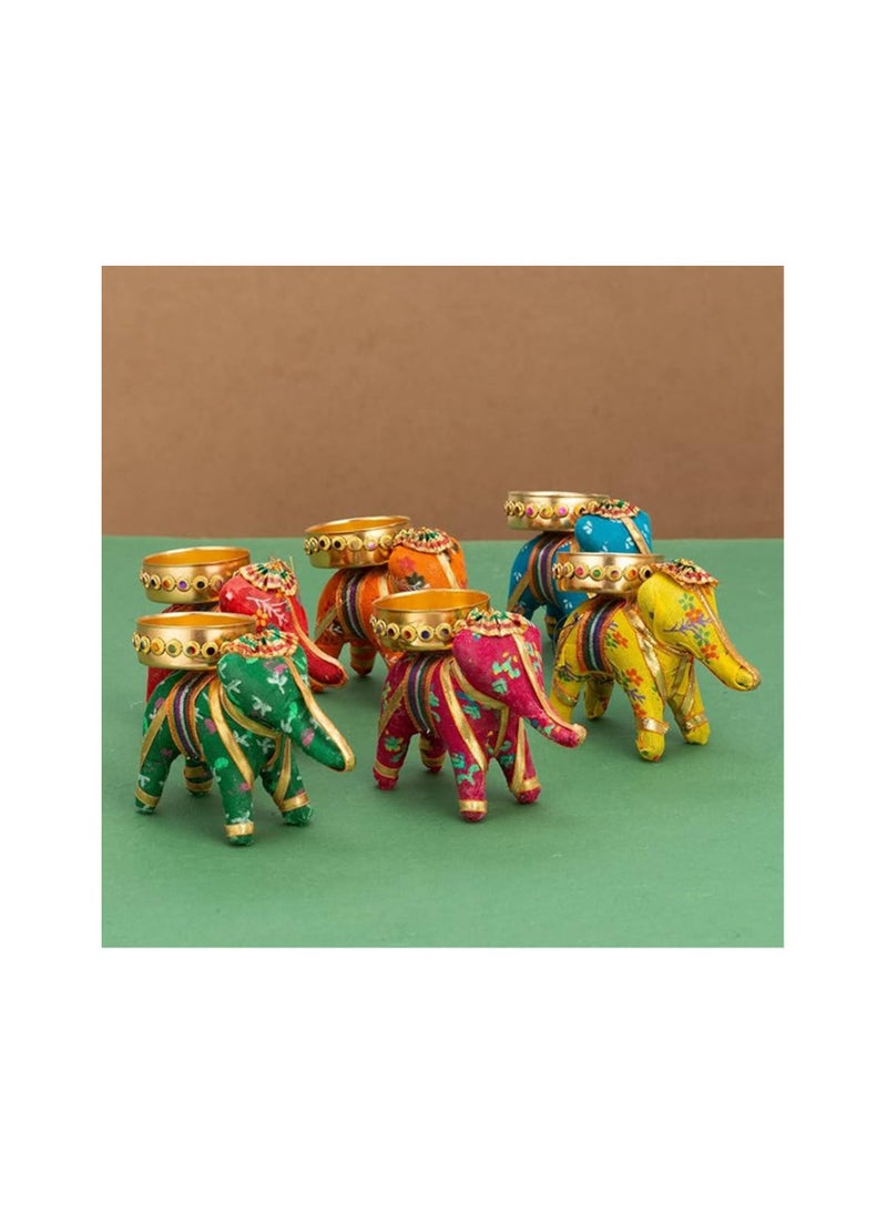 JH Gallery Handcrafted Elephant Tealight Candle Stand Tea Light Holder/Diwali Diya for Home Decor/Diwali Gift/Diwali Decoration/Corporate Gift for Diwali (Pack of 6)