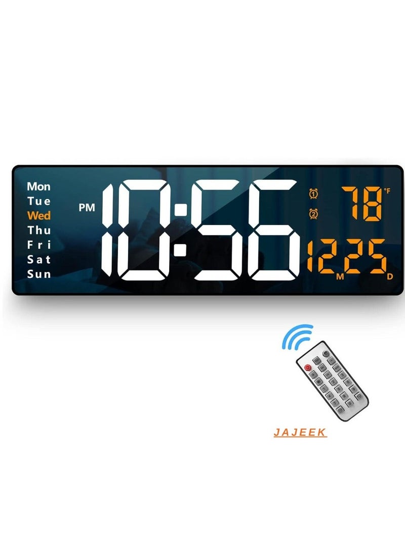 Large Plastic Digital Wall Clock with 16.2 Inch Display – LED Digital Clock with Remote Control, Auto Brightness Dimming, Date, Week, Temperature Display, Stylish Orange Color, Ideal for Home, Office, Bedroom, and Living Room