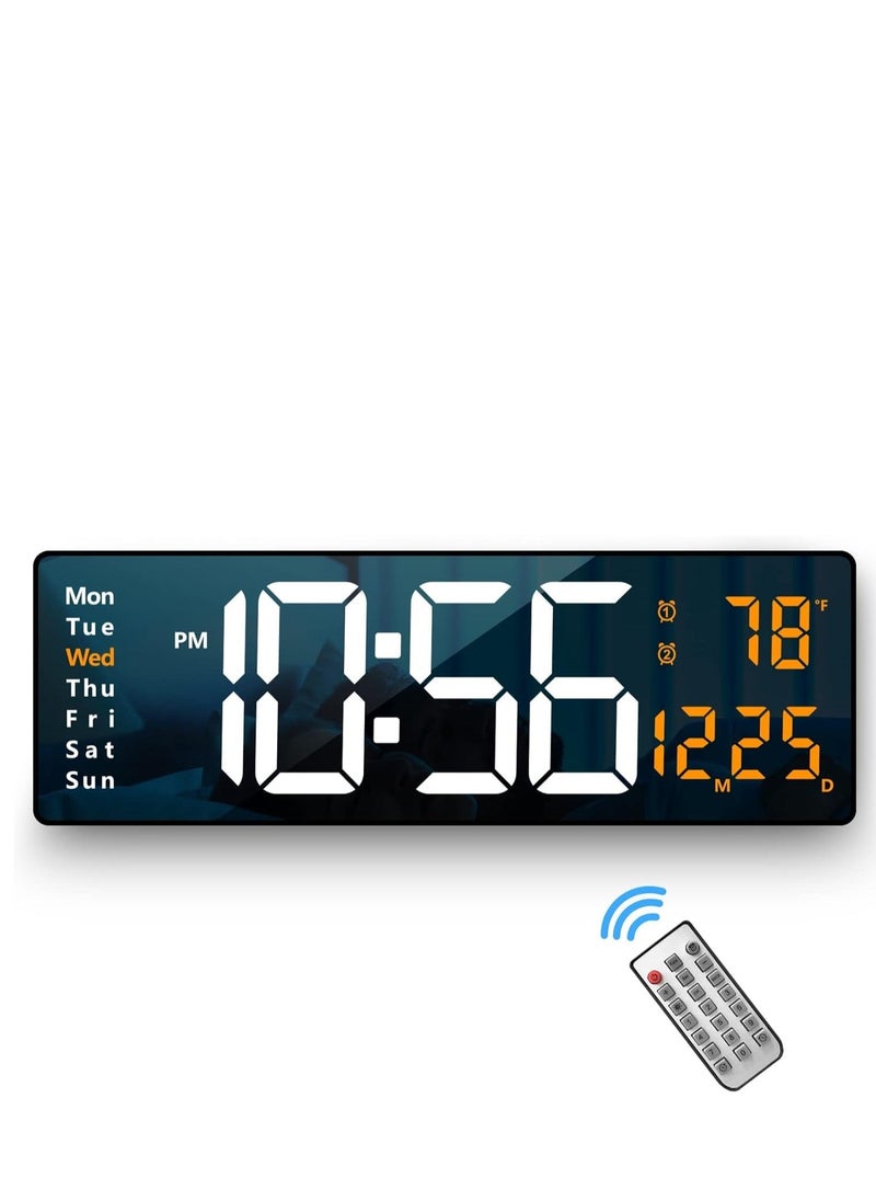 Large Display Digital Wall Clock, 16.2 Inch LED Digital Clock with Remote Control – Auto Dimming, Displays Date, Week, Temperature, Ideal for Living Room Decor, Orange