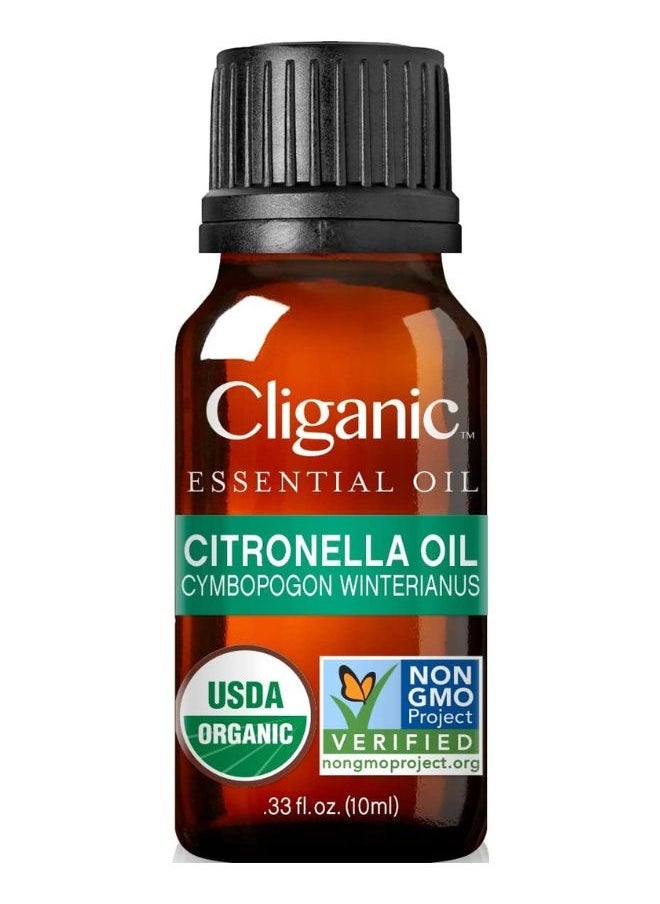 Organic Citronella Essential Oil 10ml, 100% Pure Natural Undiluted, For Aromatherapy, Non-GMO Verified