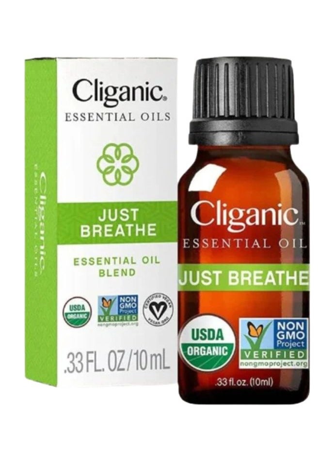 Organic Just Breathe Essential Oil Blend 10ml, 100% Pure, Natural Aromatherapy Oil for Diffuser Steam, Non-GMO Verified