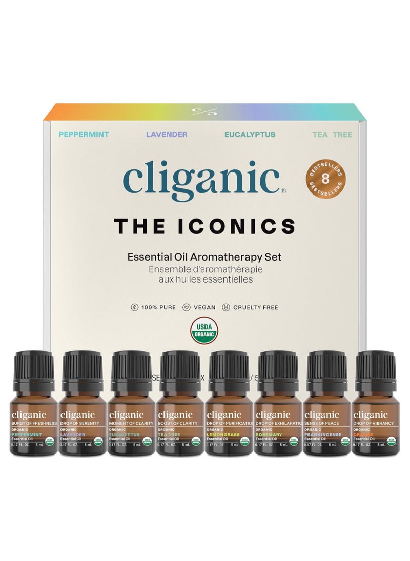 Organic The Iconics Essential Oil Aromatherapy Set Top 8 5mlx8, 100% Pure, Natural Aromatherapy Oil for Diffuser Steam, Non-GMO Verified