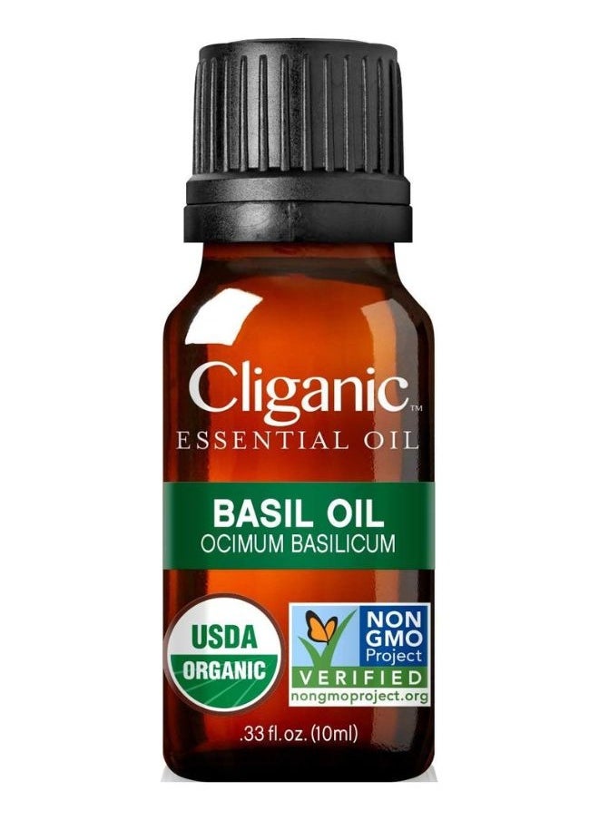 Organic Basil Essential Oil 10ml, 100% Pure Natural Undiluted, For Aromatherapy, Non-GMO Verified