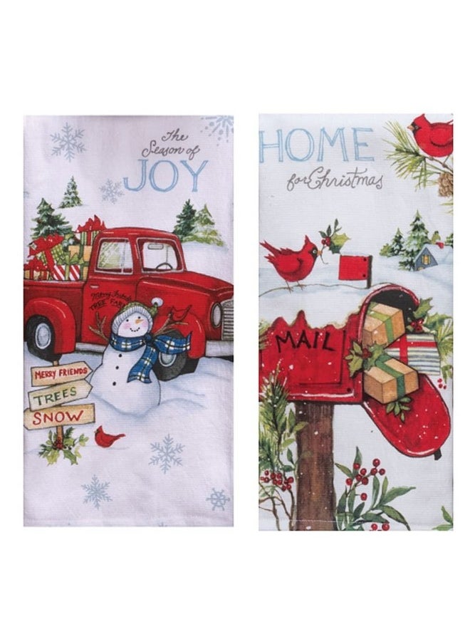 Home For Christmas Dual Purpose Terry Towel Bundle Of 2, Winter Mailbox And Red Truck