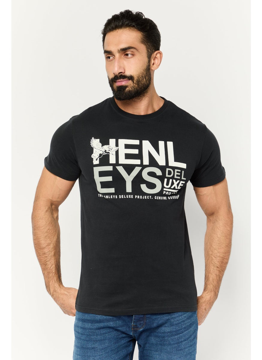 Men Crew Neck Short Sleeve Graphic Print T Shirt, Black