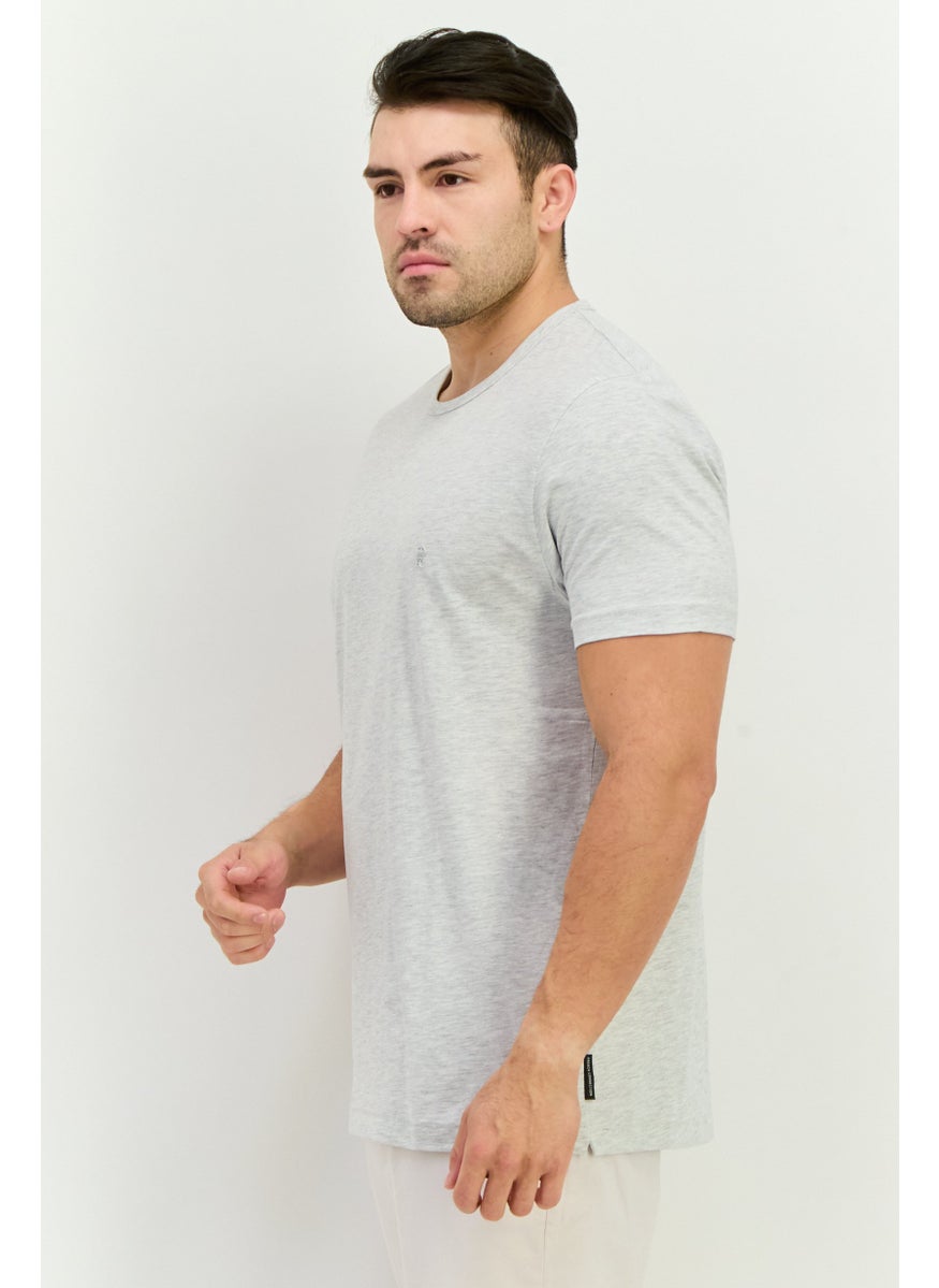 Men Crew Neck Short Sleeve Brand Logo T Shirt, Heather Grey