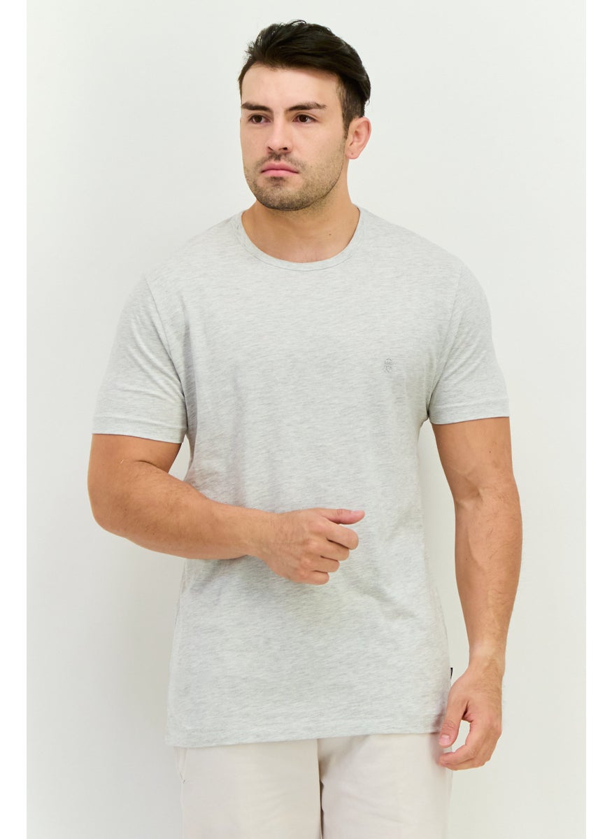 Men Crew Neck Short Sleeve Brand Logo T Shirt, Heather Grey