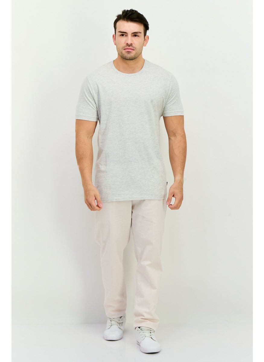 Men Crew Neck Short Sleeve Brand Logo T Shirt, Heather Grey