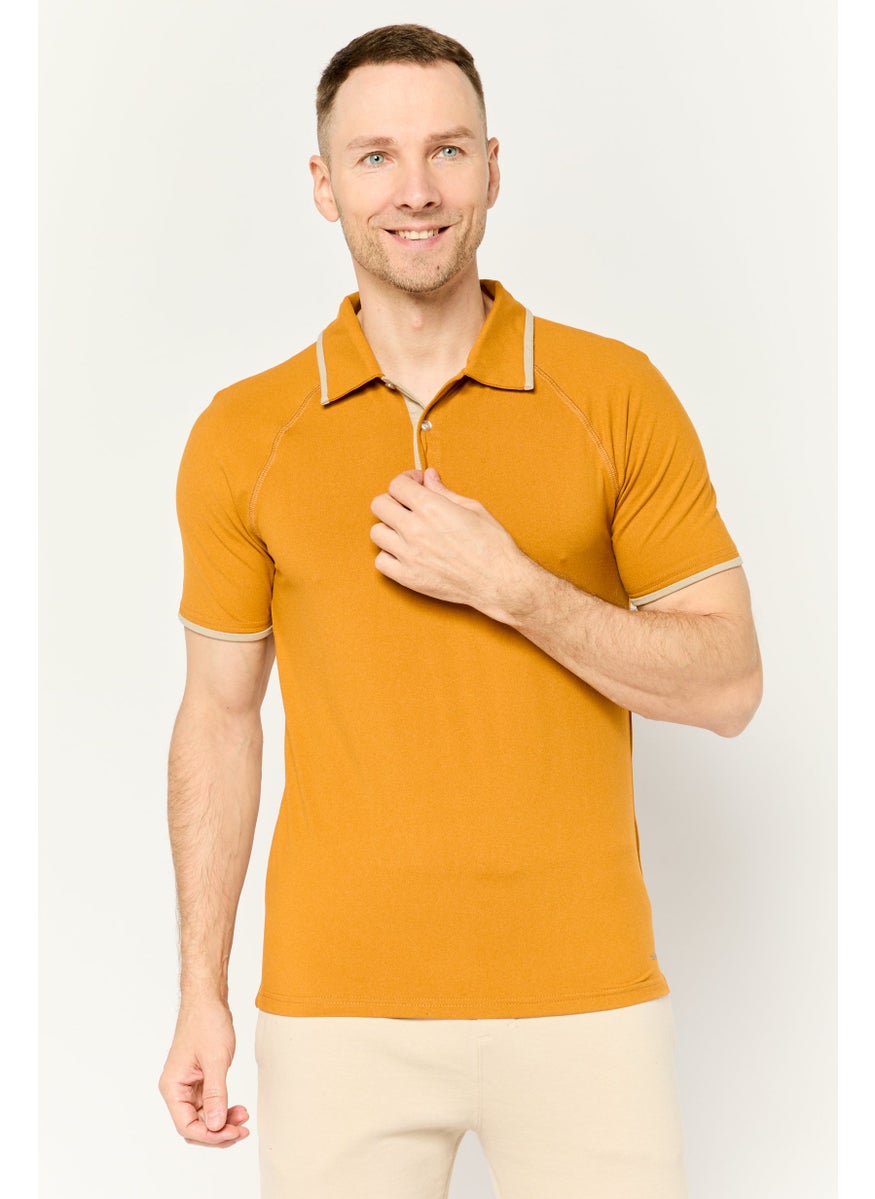 Men Regular Fit Brand Logo Short Sleeves Polo Shirt, Yellow