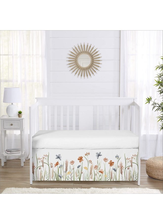 Sweet Jojo Designs Boho Floral Garden Flower Baby Crib Skirt Bed Dust Ruffle Bedskirt for Nursery Sage Green Watercolor Bohemian Floral Farmhouse Wildflower Vintage Shabby Chic White Beige Nature