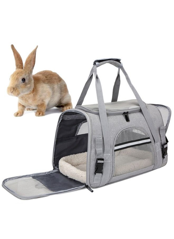 kathson Rabbit Travel Carrier Bag Airline Approved Pet Pocket Breathable Mesh Window Portable Hand Bag with Locking Safety Zippers for Small Dogs Cats Bunnies and Small Animals (Grey)