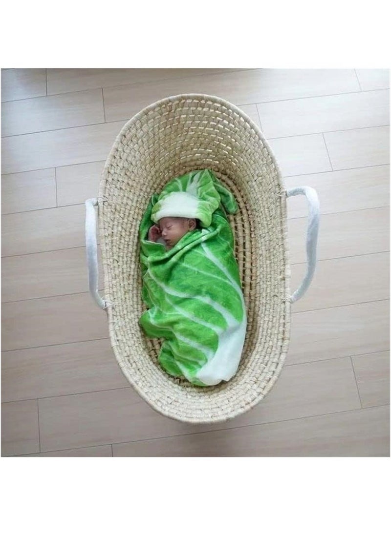 Baby Wrap Blanket Cabbage Leaf Baby Swaddle Blanket Super Soft Comfort Blanket Newborn Soft Plush Flannel Blanket with Cabbage Hat Essential Children Clothing for Home Office Travel