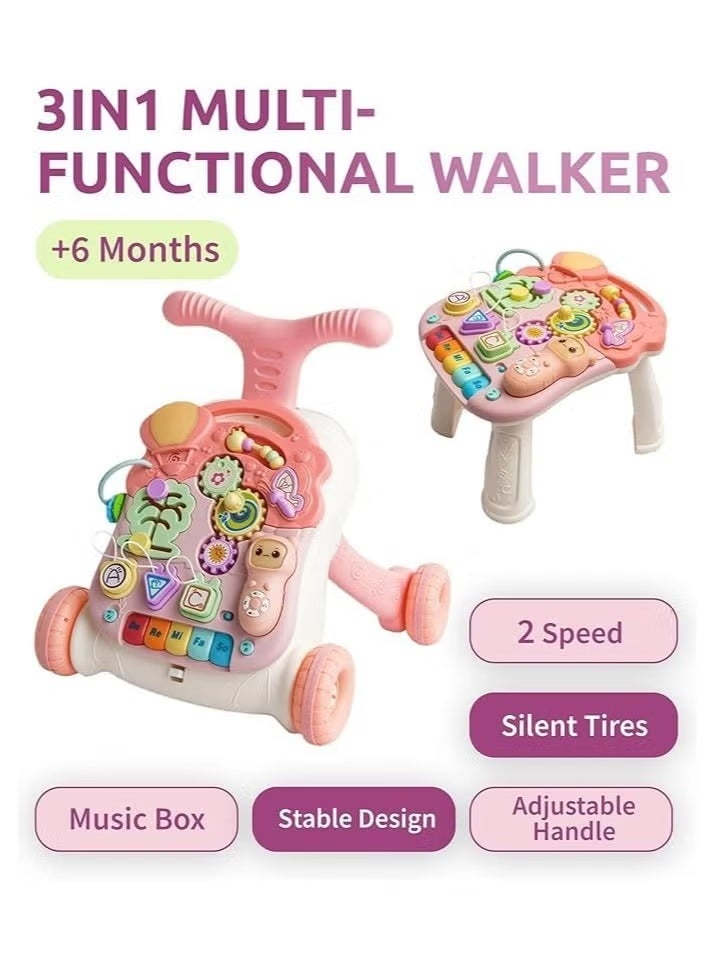 Baby Walker 6 Months and up Girls & Boys - 2in1 Activity Center with Wheels for Toddlers - Sit to Stand Learning Walking Toy Light Weight with Beads, Sound, Music - Baby Essentials & Birthday Gifts