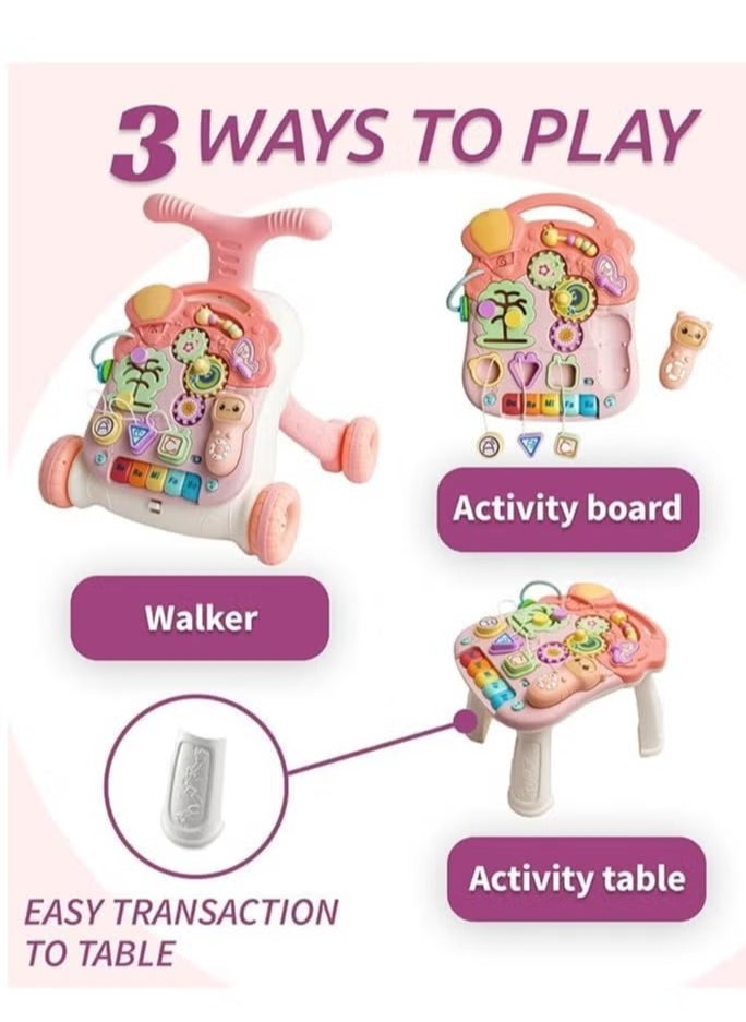 Baby Walker 6 Months and up Girls & Boys - 2in1 Activity Center with Wheels for Toddlers - Sit to Stand Learning Walking Toy Light Weight with Beads, Sound, Music - Baby Essentials & Birthday Gifts