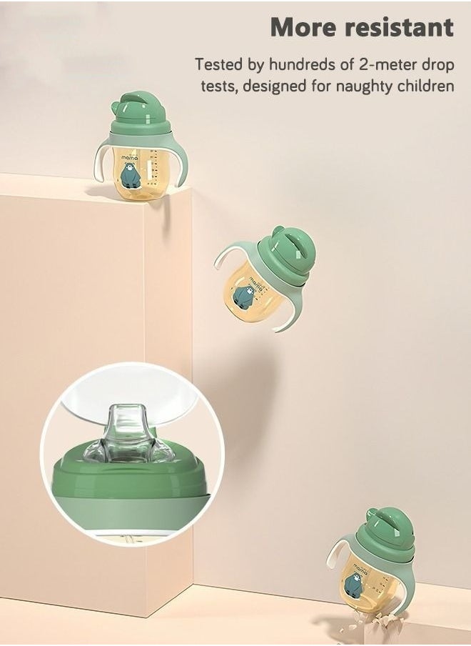 PPSU Baby Sippy Cup Boys and Girls Toddler Straw Cups Kids Water Bottle Spill Proof for School Outdoor Or Indoor BPA Free Easy To Hold Green 260ml